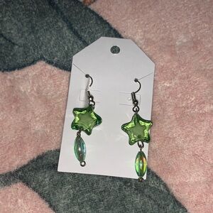 Green Star Dangle Earrings